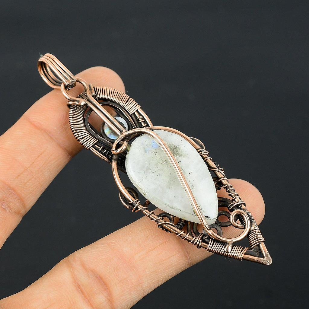 Moonstone 999 Copper Wire Wrapped Pendant, Handmade Gemstone Pendant, Gift For Mom Antique Jewelry