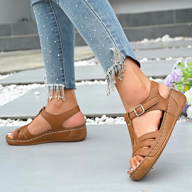 Fashion Women's Sandals 2025 Summer Women Wedge Sandals Lightweight Ankle Buckle Platform Women Shoes Gladiator Sandals Beach Sandles