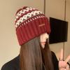 Knitted Hat Women's Woolen Hat Retro Jacquard Autumn and Winter Christmas Atmosphere Warm Ear Protective Hood