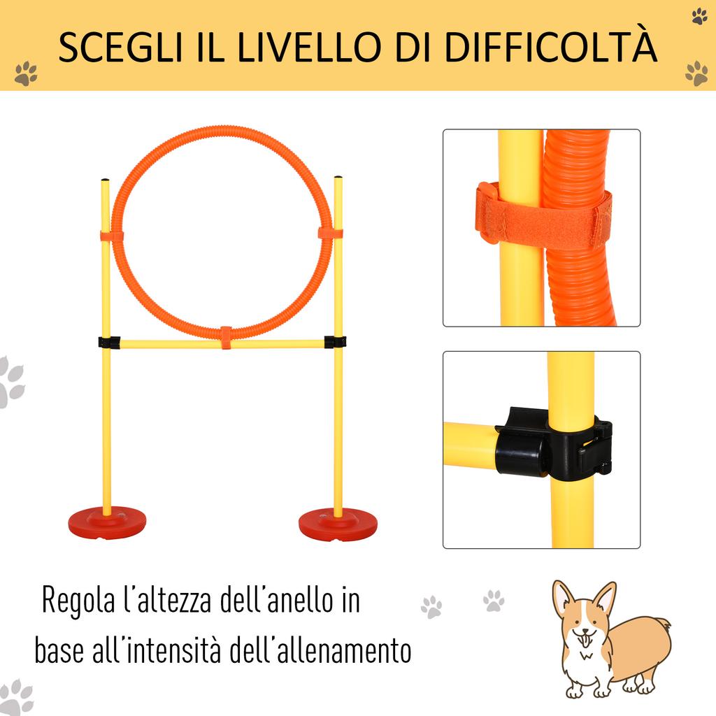 Agility Dog Set 3 Exercises: Slalom, Obstacles, Ring, for Dog Training, Portable, 2.5 kg, Yellow and Red
