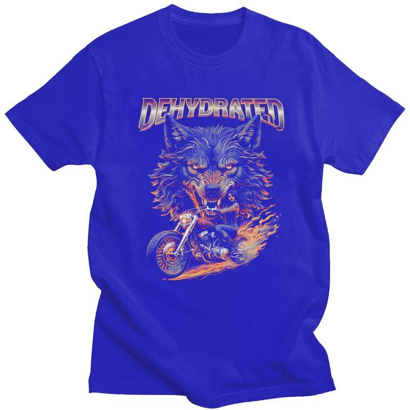 Dehydrated Wolf Biker T Shirts Unisex Tshirt Summer Streetwear Casual Graphic Tee For Husband 100 Cotton Slim Fit Clothes