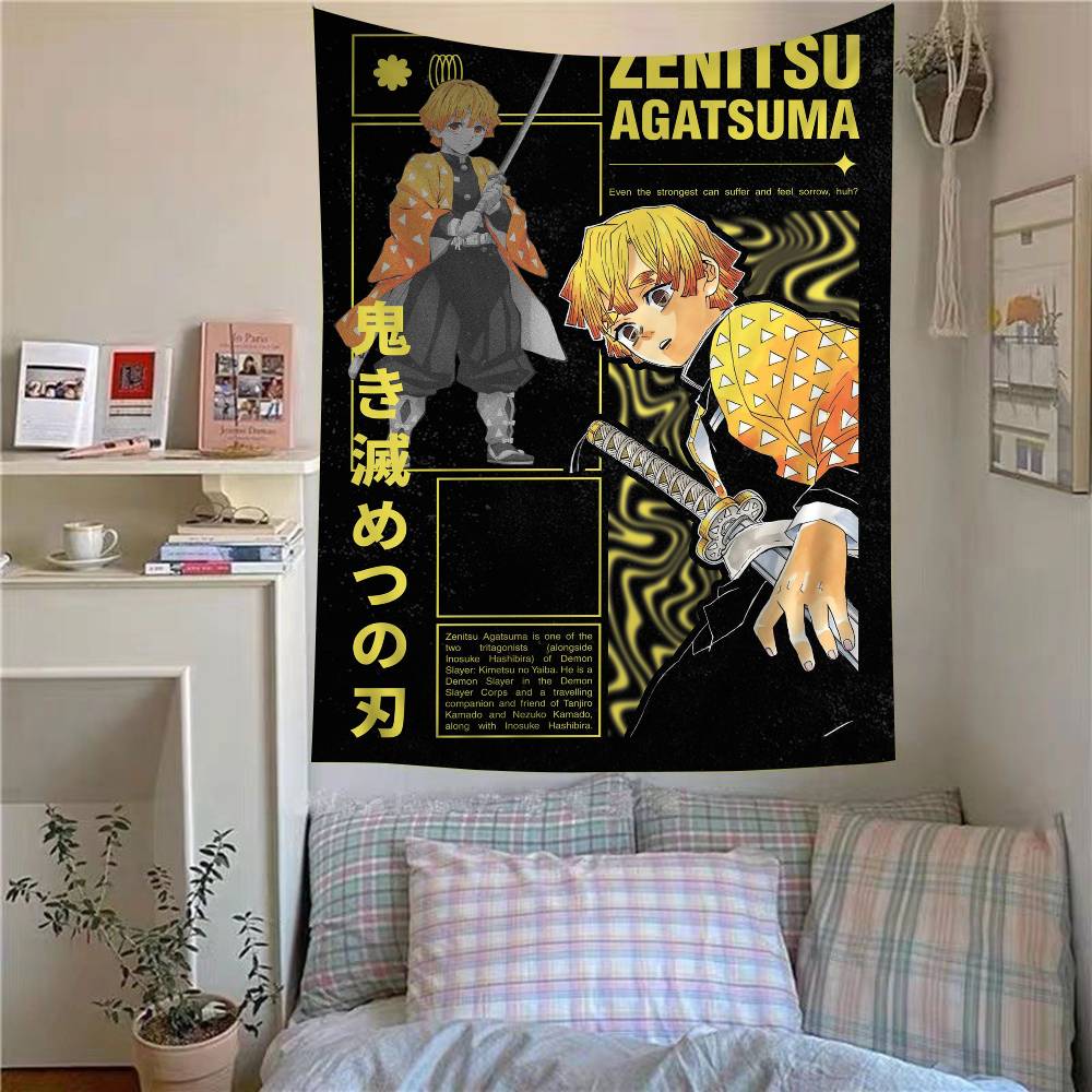 AAgatsuma Zenitsu Anime Tapestry Hanging Tarot Hippie Wall Rugs Dorm Wall Hanging Sheets