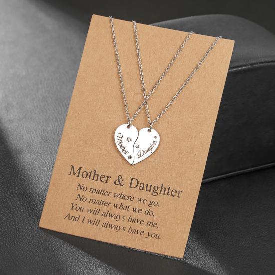 1 Pair Necklace Family Bonds Heart-Shaped Pendant Necklace Mom Daughter Matching Charm Necklace Jewelry Accessories