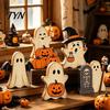 Reusable Autumn Seasonal Accents Halloween Cute Ghost Sign, Pumpkin Tombstone Wooden Plaque Solid Wood Displays for Tiered Tray Decor, Spooky Festive