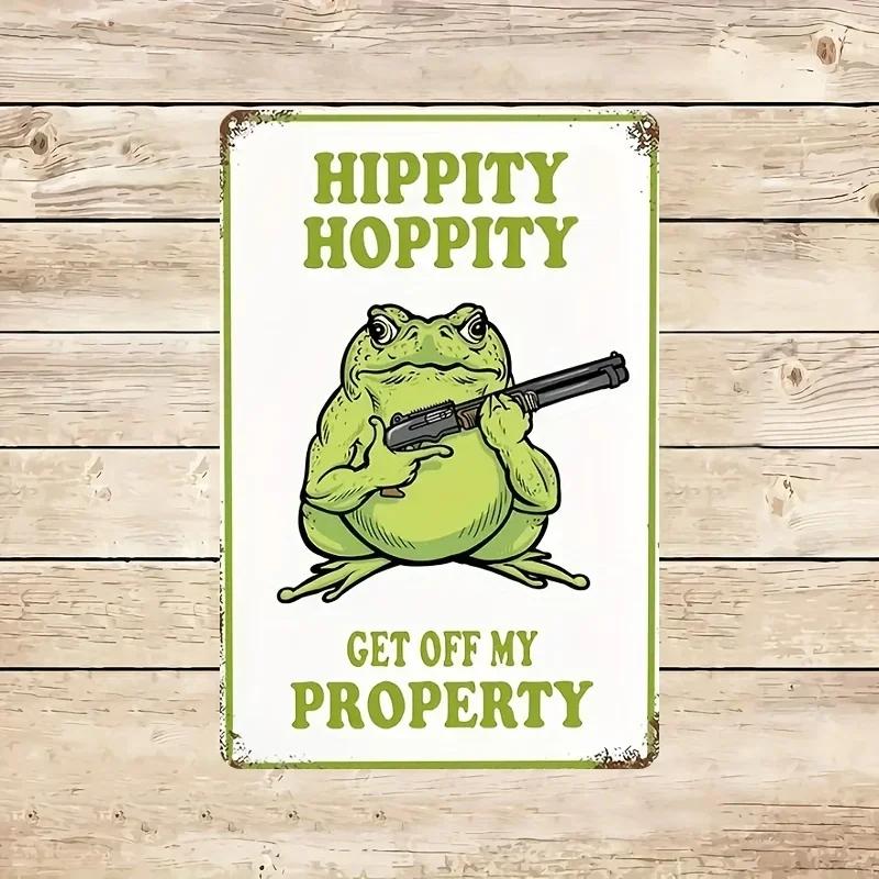 

1 шт., Винтажная табличка с лягушкой Hippy Hoppity Get Off My Property , Металлическое железо 8x12 дюймов, Юмористический настенный декор для дома чёрный