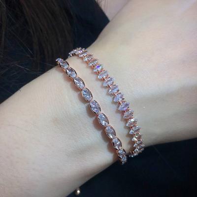 Beliebtes geometrisches Zirkon Tennisarmband Damen Einzelreihe Voll Diamant Verstellbar Kristallschmuck
