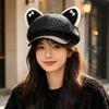 Autumn and winter new cute leopard print cat ears octagonal hat Spice girl fashion newsboy hat women warm duck tongue beret tide