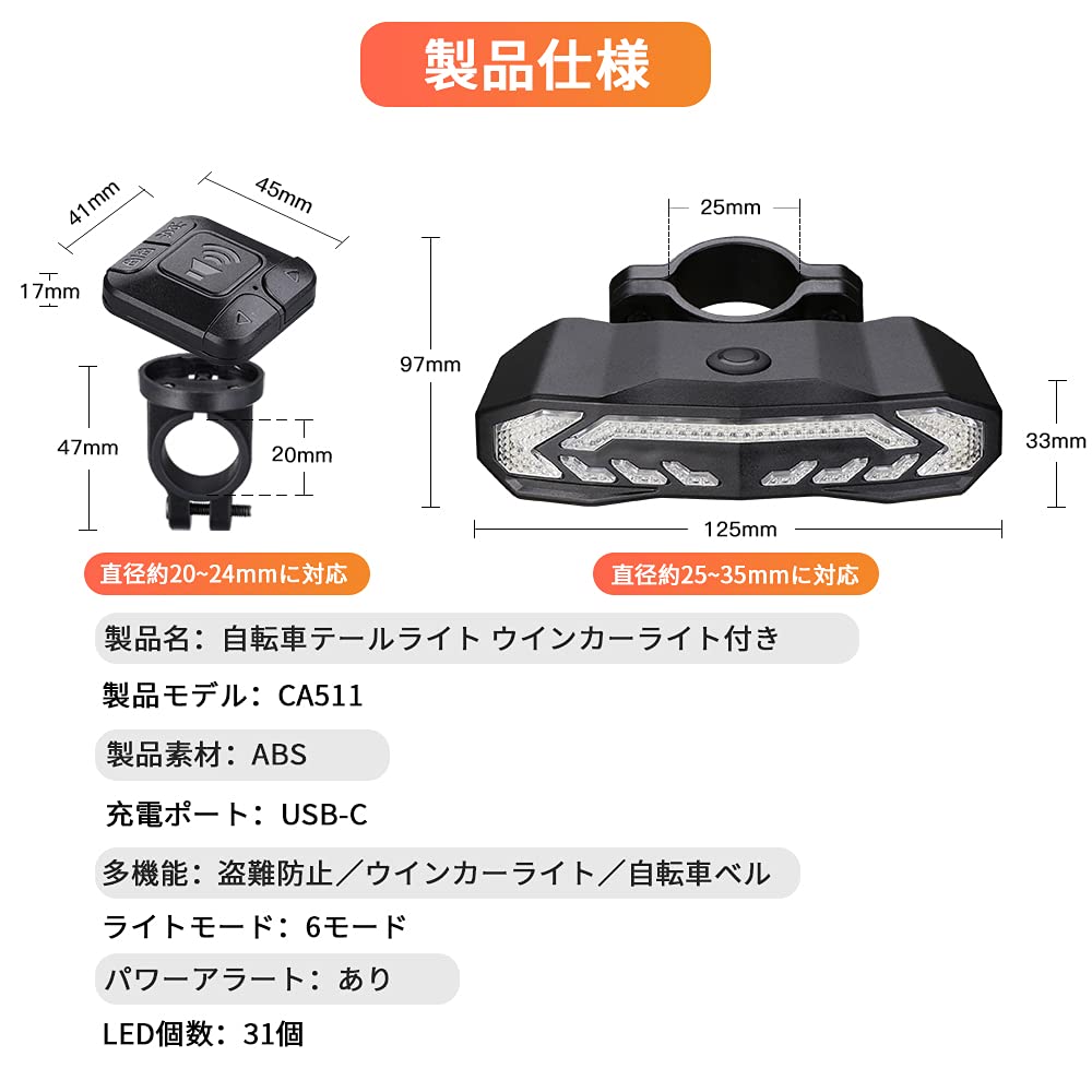 ONVIAN Bicycle Turn Signal Light with Bicycle Turn Tail 5 Lighting Smart Brake Auto Light and Vibration Smart Road Bike Rear Left and Right Turn