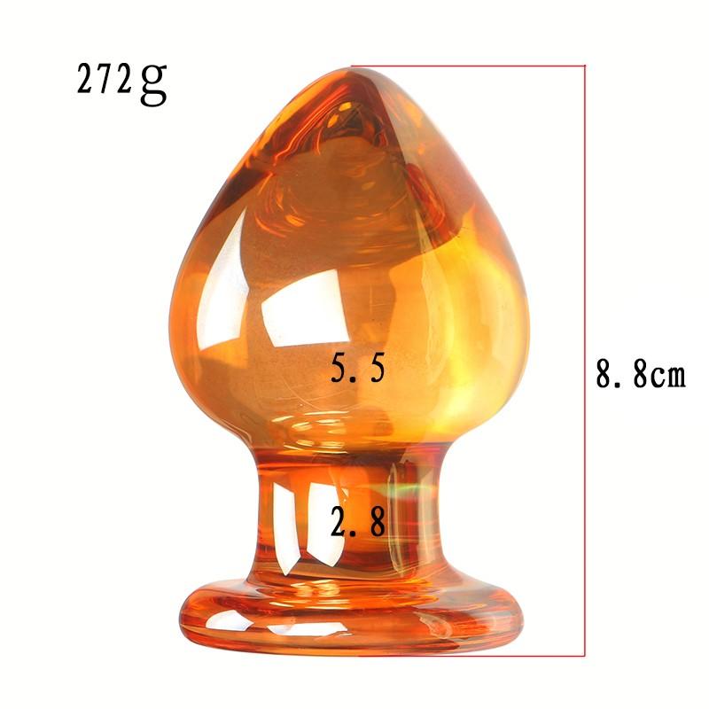 VaHppy Sklenené análne kolíky veľké 5,5 cm priehľadné/zlaté SM BDSM Sexuálne hračky pre dospelých Unisex lesbický gay análny masturbátor stimulácia
