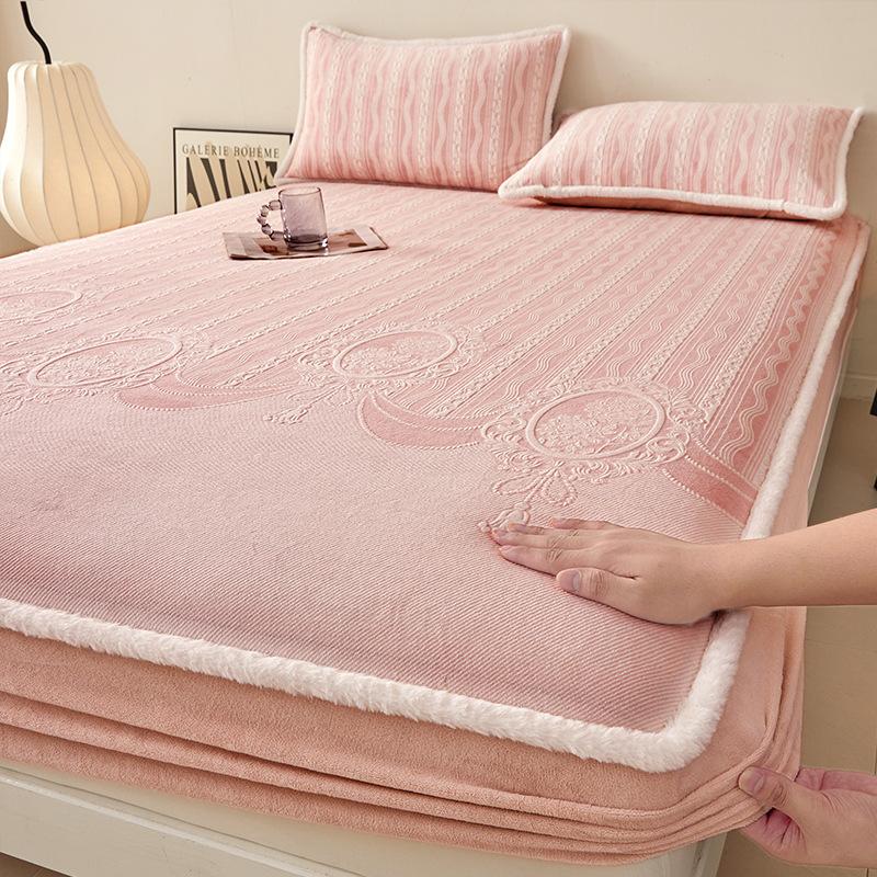 Thickened Milk Coral Fleece Mattress Cover Single Piece Fleece All-Inclusive Mattress Cover Mattress Cover Three-Piece Protective Cover