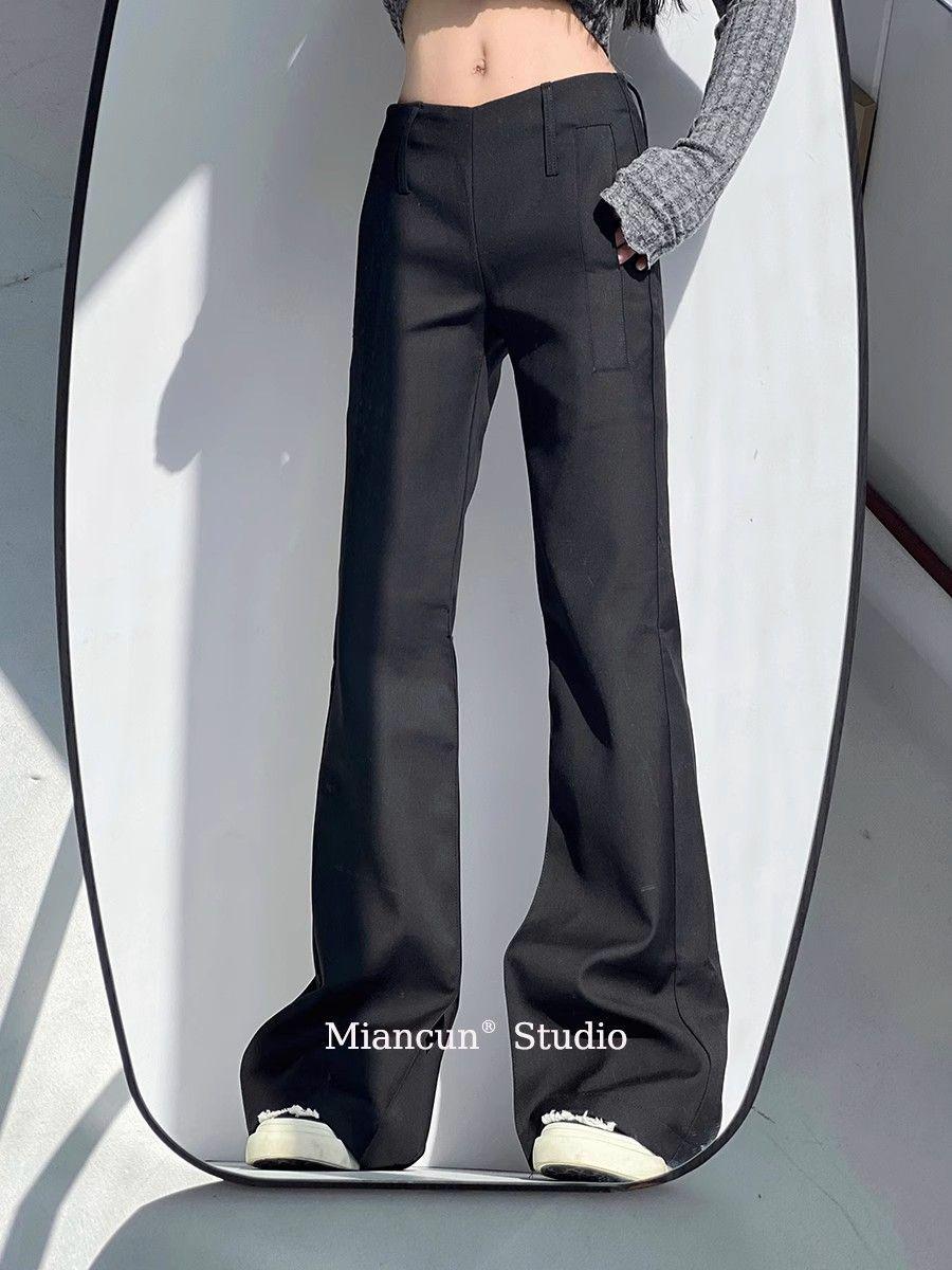 

Женские черные брюки микроклеш: Заниженная талия, приталенный силуэт, высококачественный повседневный костюм для ранней весны 2XL чёрный