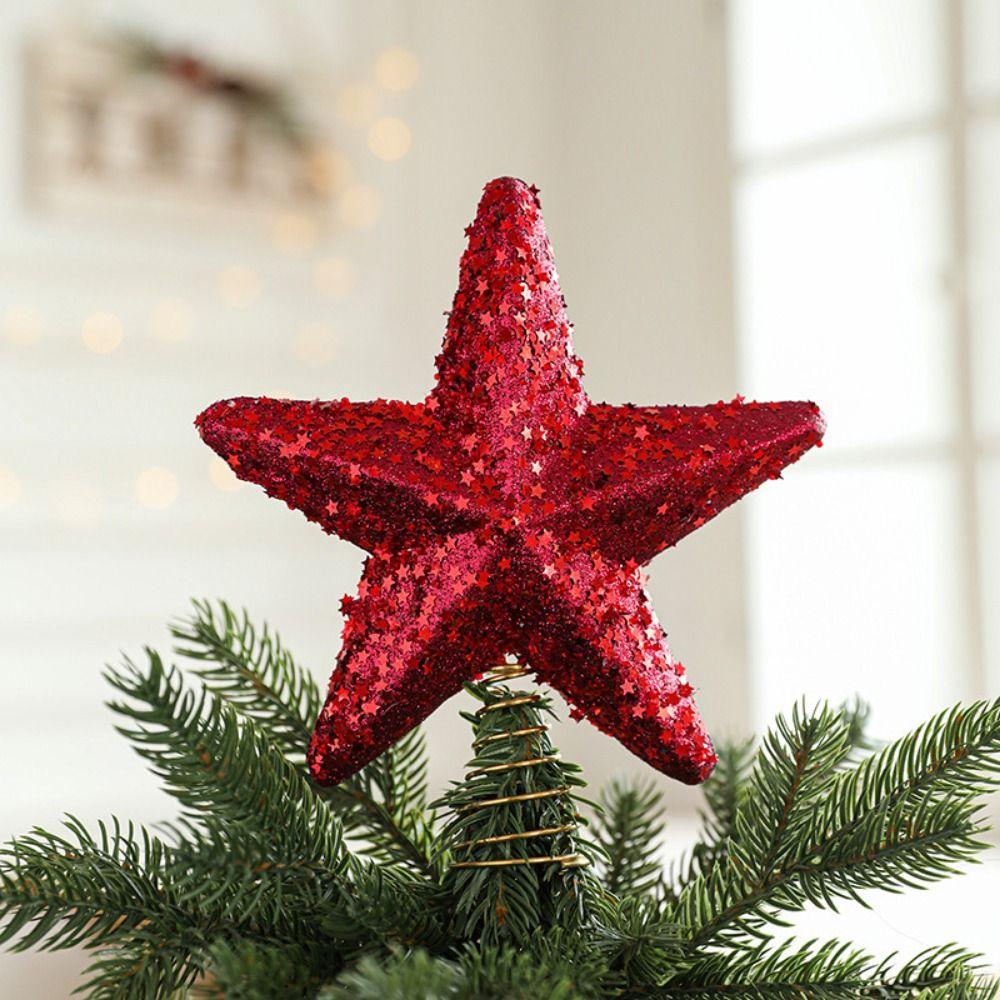 Shiny Christmas Tree Topper Decoration Unique Pentagram Decoration New Year Party