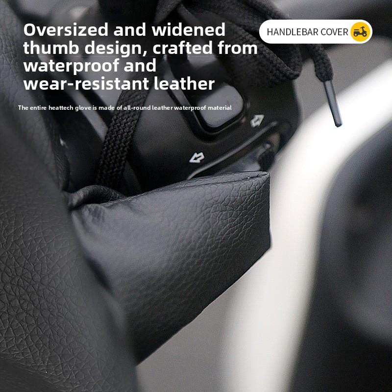 Winter Electric Vehicle Gloves Warm Thickened Handle Cover Rainproof Windproof Motorcycle Pu Leather Gloves Cotton Handle Cover