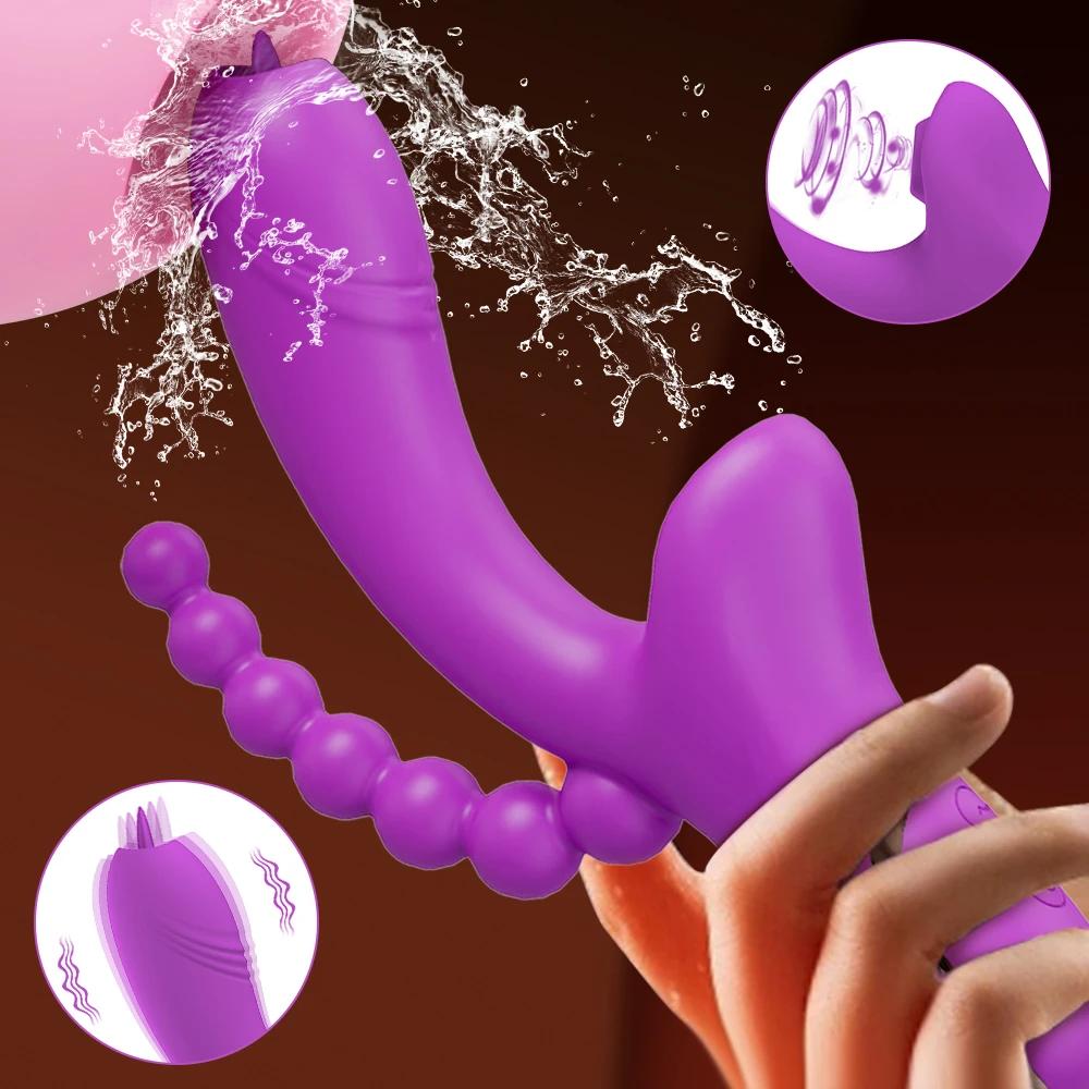 3 In 1 Clit Sucker Dildo Vibrator for Women Clitoris G Spot Tongue Licking Vacuum Stimulator Adult Goods for Female Sex Toys