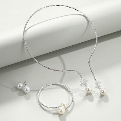 High Quality Pearl Diamond Jewelry Set Necklace Earrings Bracelet Three-piece Set Light Luxury Temperament Versatile Jewelry Accessories