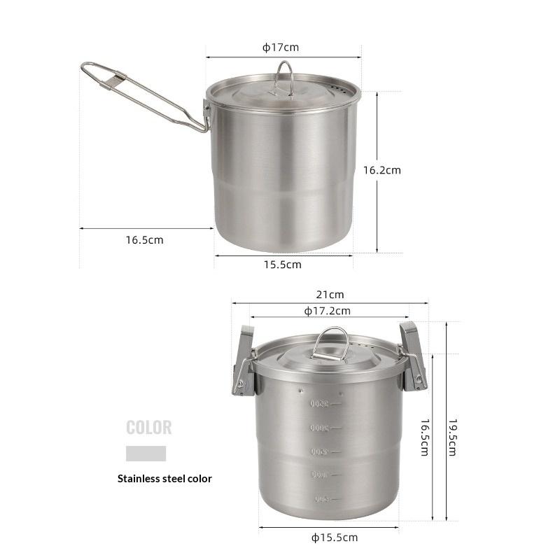 New Stainless Steel Micro-Pressure Camping Pot Home Outdoor Foldable Portable Cooking Pot with Lid, Compatible with Most Stoves