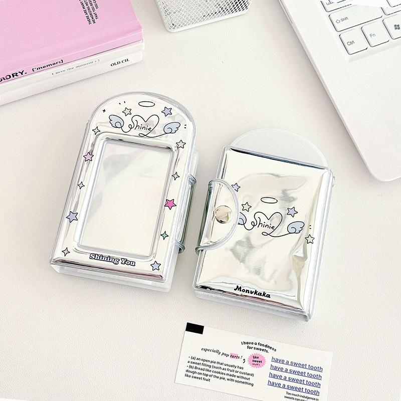 

Silver Album Lovely Bow Star Print Photocard Holder Cartoon Card Holder Mini Card Storage Book Kpop Photocard Holder