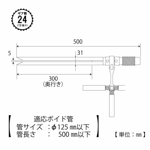 TOP Industrial (TOP) Void Pipe Ratchet, VR-300, for Void and Sleeve Removals of 125mm Diameter and 500mm Length or Less, Construction Work, Tsubame-Sa