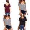 Stylowy Bawełniany T-shirt Damski Plus Size z Dekoltem V, Krótkim Rękawem, Luźnym Krój
