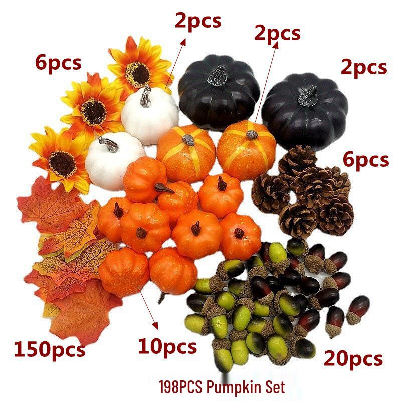 Autumn Decor Set: Foam Pumpkins, Pine Cones, and Maple Leaves for Halloween and Thanksgiving