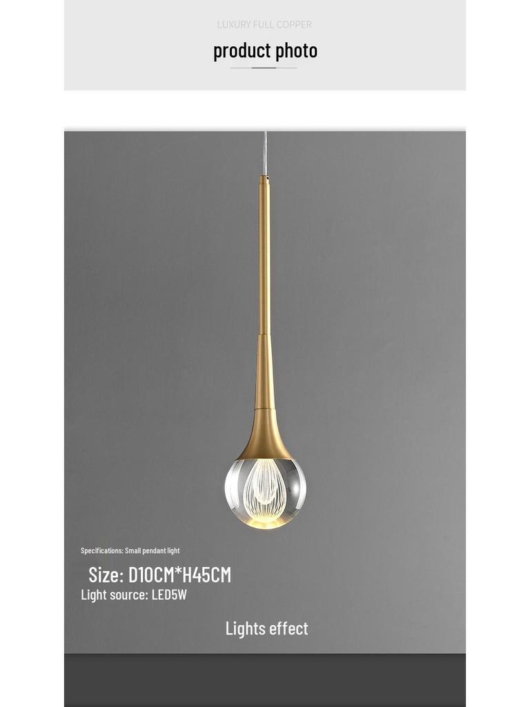 Nordic Crystal Single-Head Pendant Light for Bedroom or Dining Room