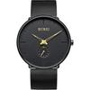 BUREI Men's Black Simple Stylish Watch Waterproof Stainless Steel Gold Accents