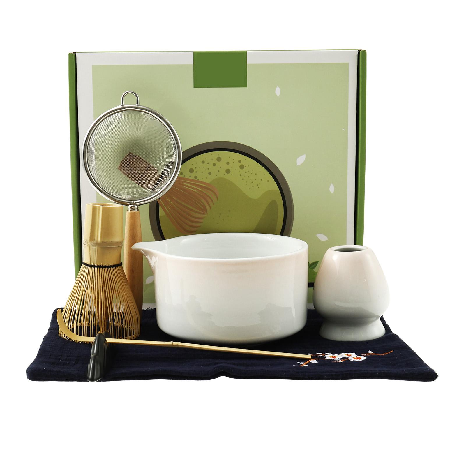 

7PCS Matcha Whisk Set for Tea Lover Ceramic Matcha Kit Set Includes Bowl Whisk Scoop Sifter for Home Camping Art of Tea Present