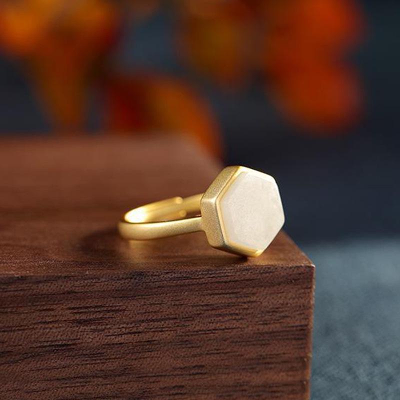 Geometrischer Mattierter Zirkon & Imitation Hetian Jade Offener Ring