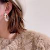 Temperament Double Color Faux Pearl Circle Hoop Earrings For Women Real Gold Plated Copper Wedding Casual Jewelry