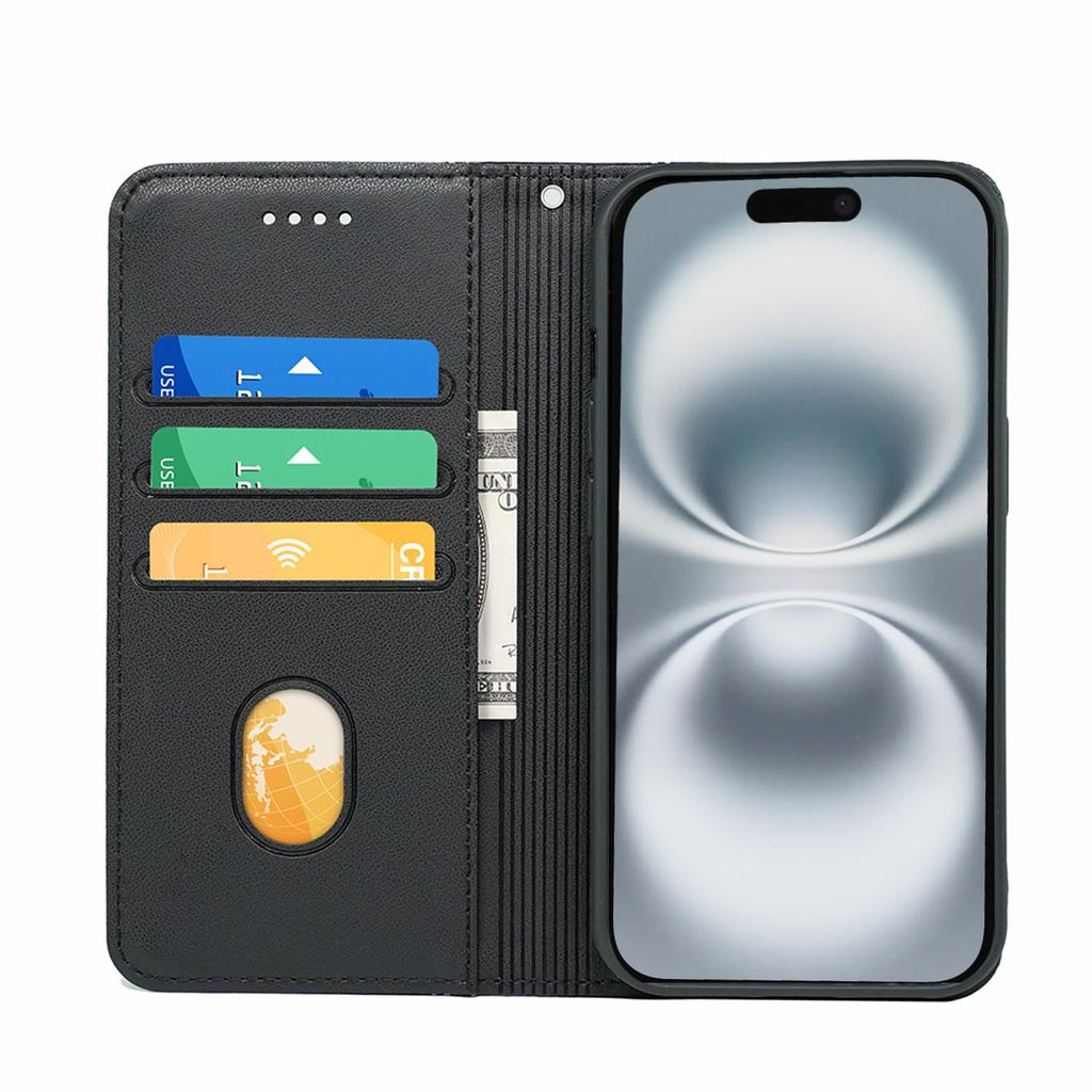 HX01 For iPhone 16 Wallet Case Magnetic Closing PU Leather Phone Cover