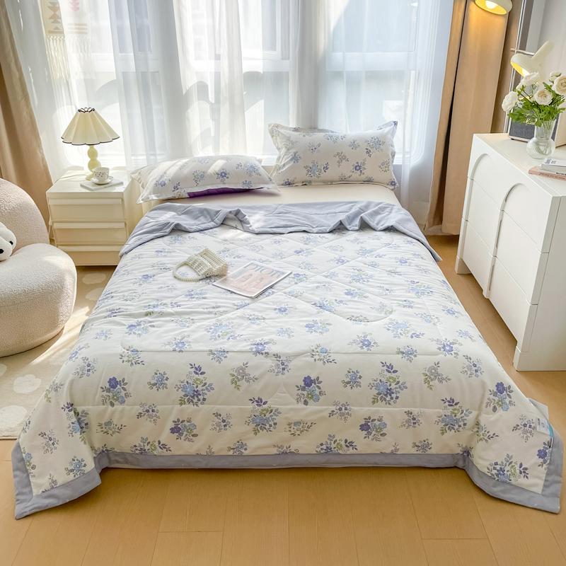 Pastoral Flowers Print Summer Quilt 100% Cotton Home Bedroom Soft Breathable Air Conditioning Quilted Quilt Machine Washable
