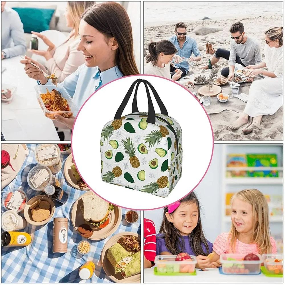 Lunch Bag for Women Summer Pineapple Avocado Flower Insulated Lunch Box Cooler Tote for Adults Men Work Office School Picnic