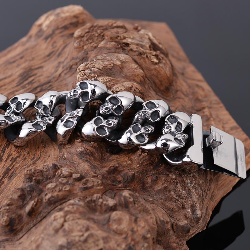 Gothic Totenkopf Herrenarmbänder 19MM Edelstahl Geisterkette Armband für Männer Skelett Schmuck für männliches Handgelenk Neu