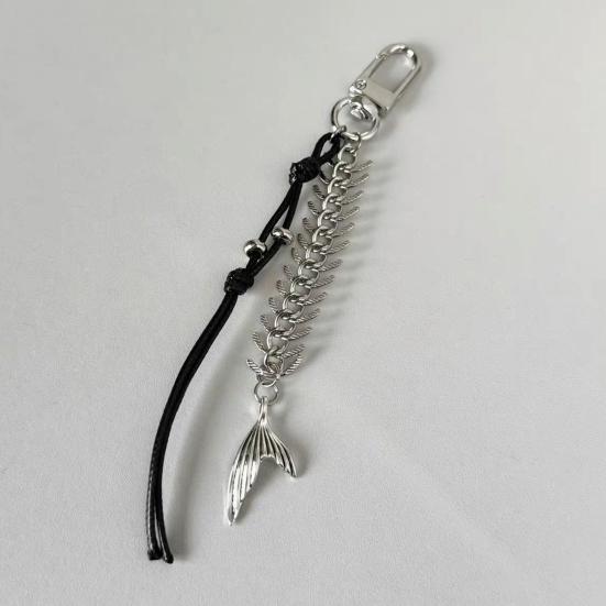 1/2/3Pcs Alloy Fishbone Keychain Pendant Black Rope Design Lightweight Key Chain Backpacks Cars Key Organizer Accessories