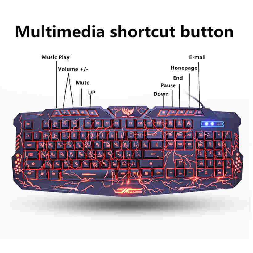 Colorful Breathing Waterproof Gaming Keyboard USB Tri Color Backlit Gaming Keyboard