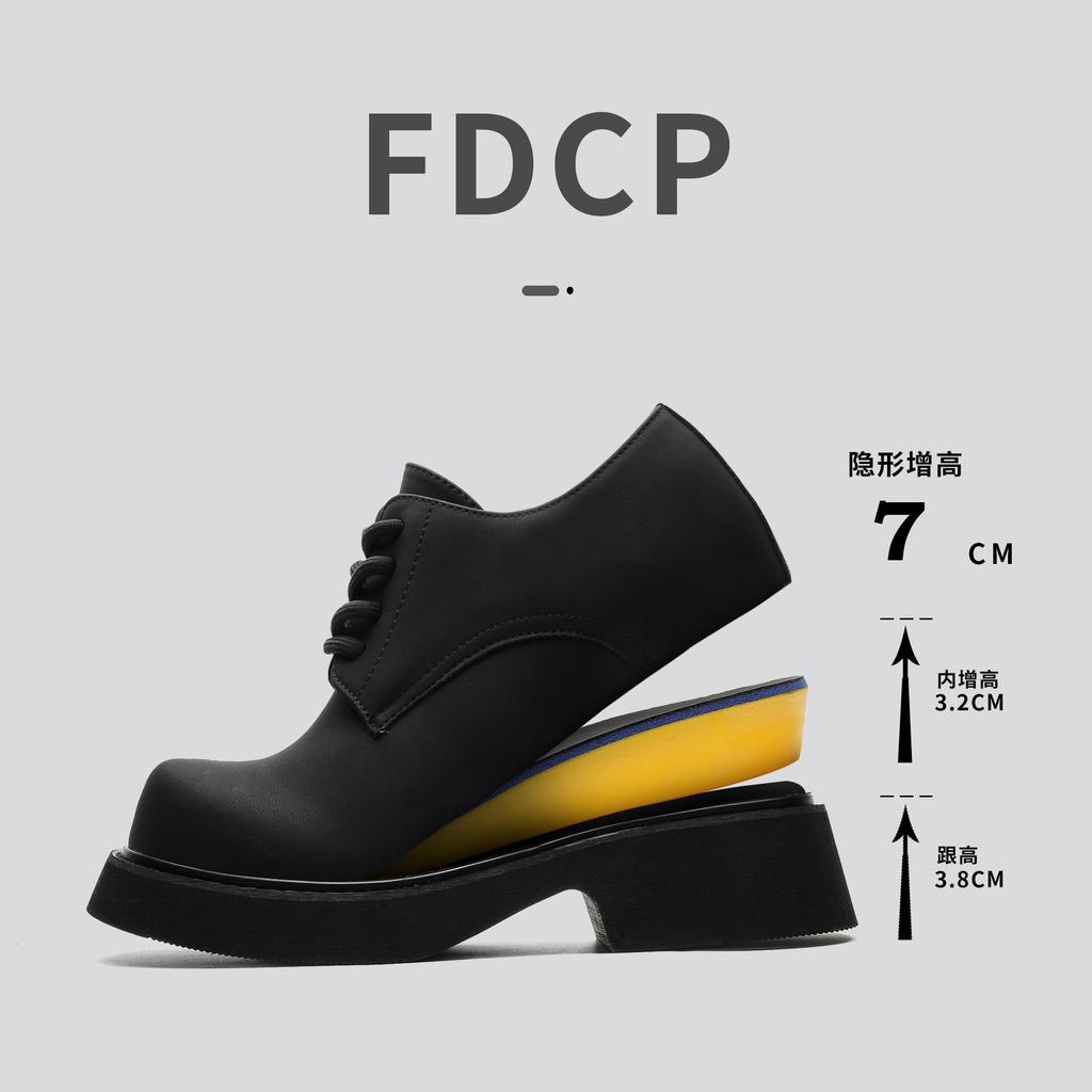 2025 new paris round head derby shoes muffin middle heel black matte thick sole heightening casual leather shoes