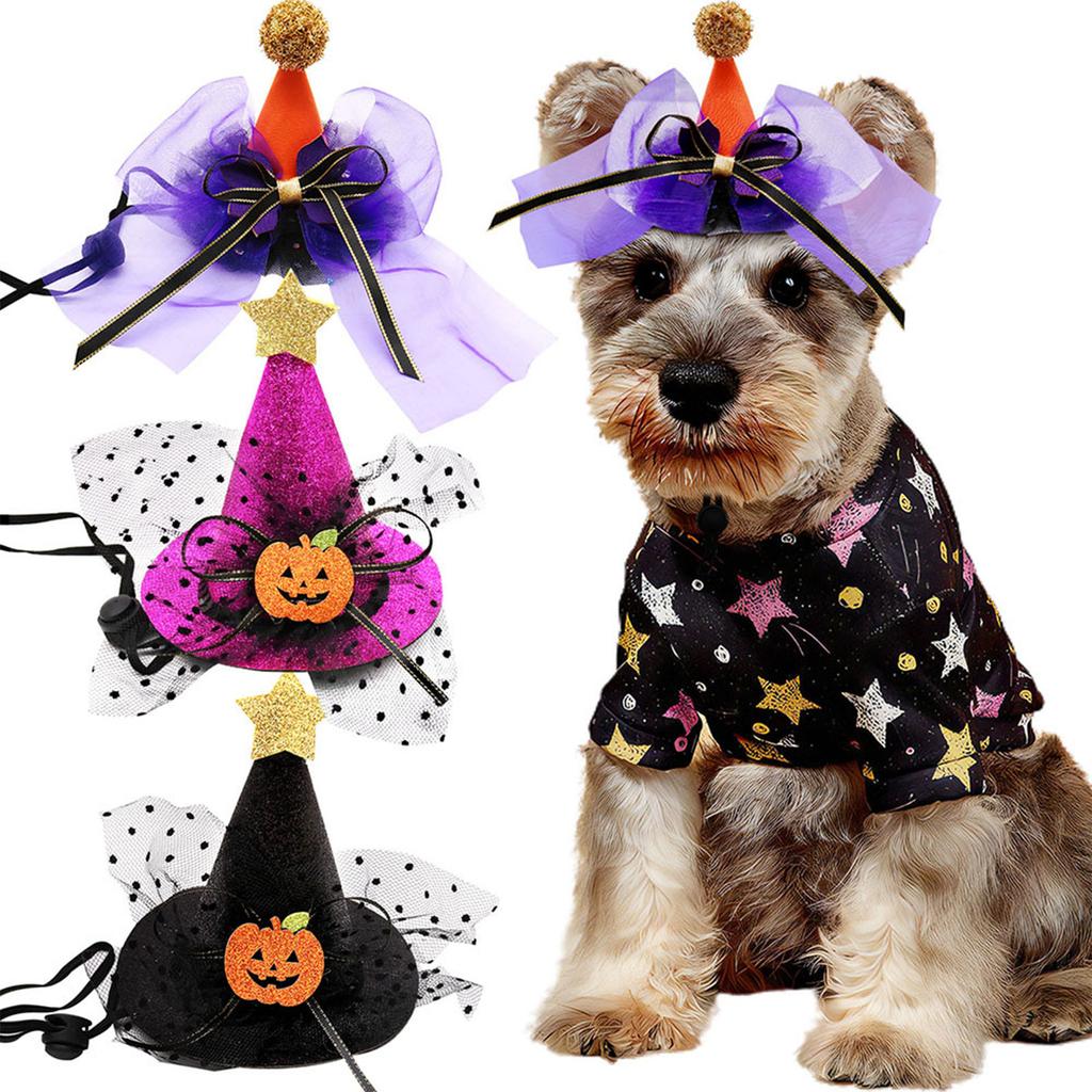 Small Dogs Witch Cap Halloween Pet Lace Hat Photography Outfit for Small Medium Dogs Cosplay Costume Pet Festival Hat