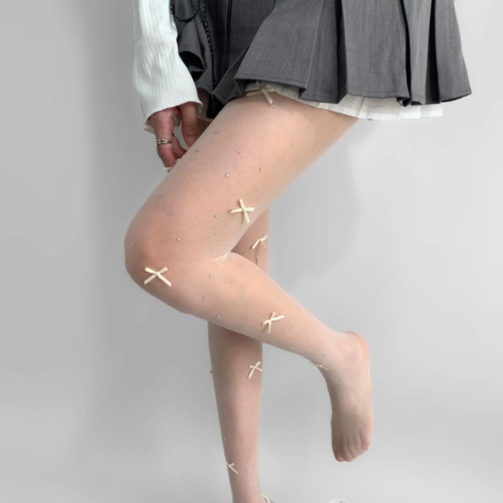 Ultra-Thin Lolita Tights Shiny Diamond Butterfly Knot Stockings Sweet Diamond Tights  Girls