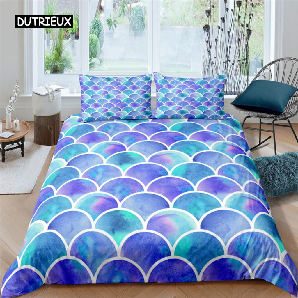 Fish Scales Duvet Cover Set Bedding Set Colorful Mermaid Scale Quilt Cover Pillowcase Queen Size Girls 2/3pcs Comforter Cover