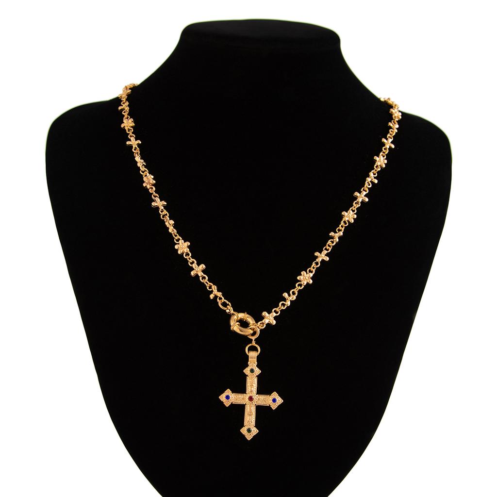 IngeSight.Z Exquisite Vintage Juses Cross Pendant Men Necklace Trend Classic Imitation Pearl Choker Women Punk Party Jewelry