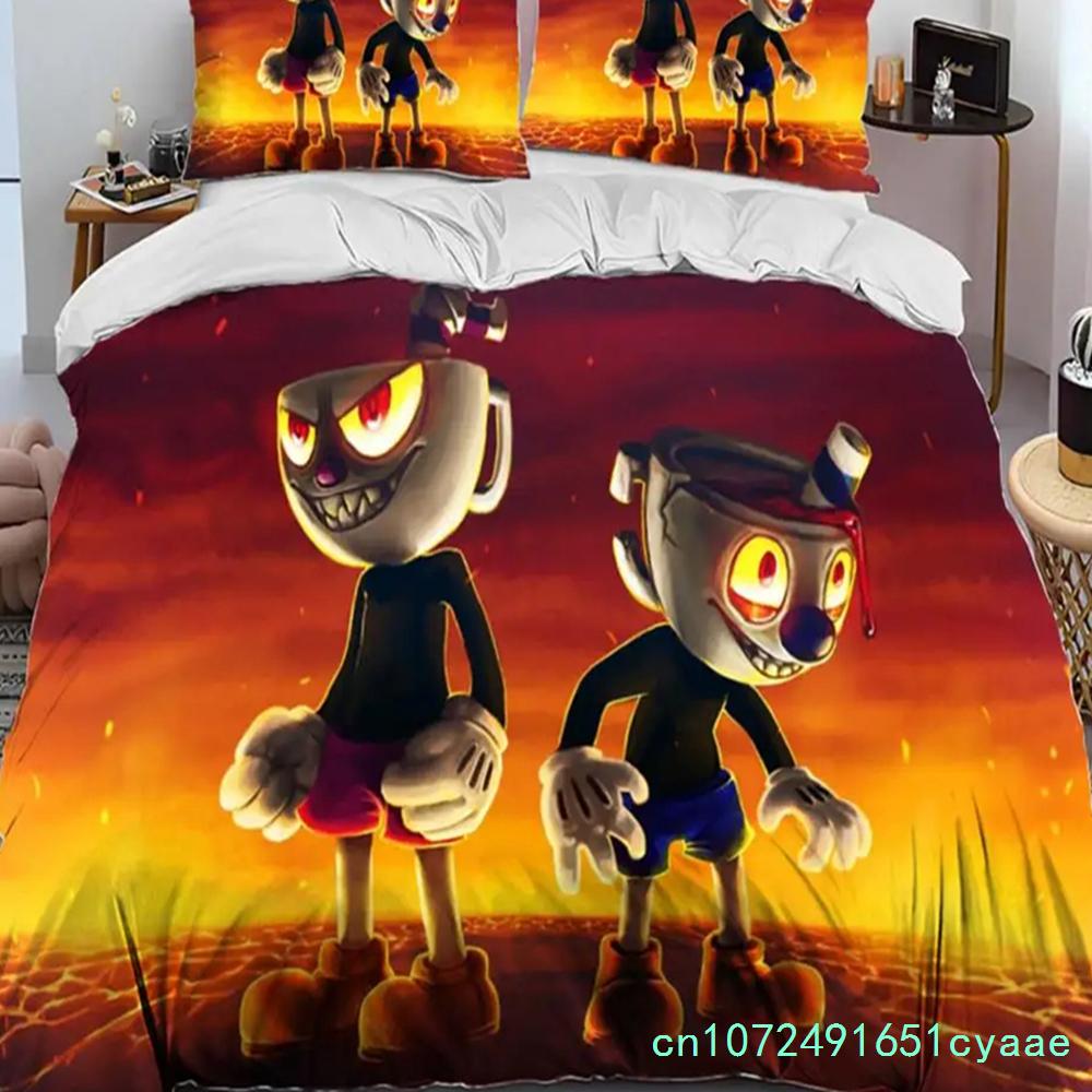 Karikatür Cuphead Ve Mugman Yatak Takımı Erkek Kız İkiz Kraliçe Boy Yorgan Kılıfı Yastık Kılıfı Yatak Çocuk Yetişkin Ev Tekstili Tekstil