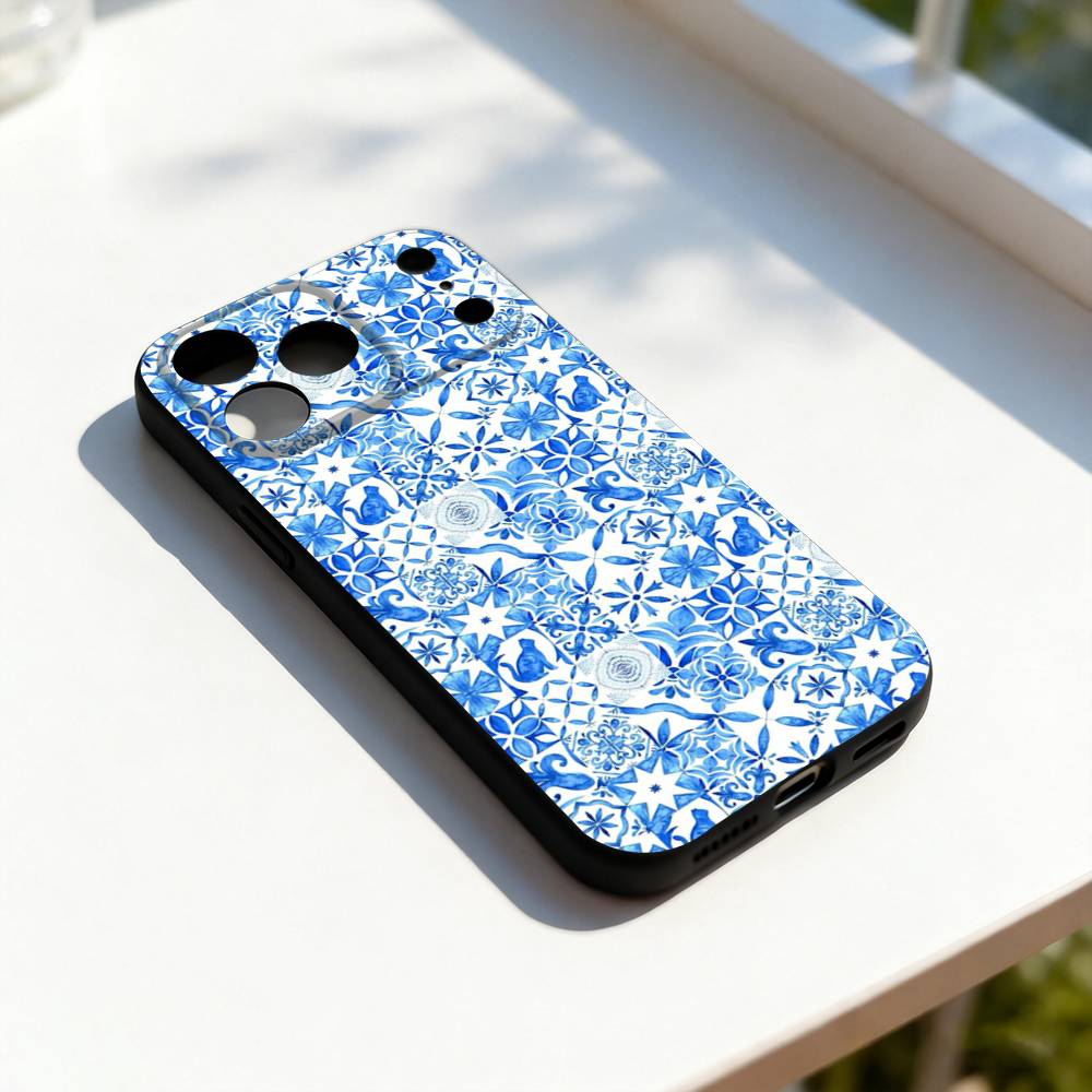 Blue White Porcelain Art For iPhone 17,16,15,14,13,12,11,Pro,Max,Plus,E,SE4,Air,Mini Black Soft Cover Phone Case