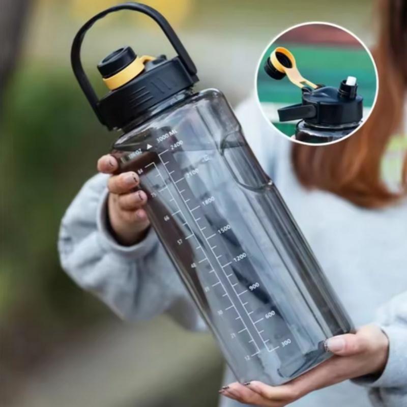 Portable Large Capacity Sports Water Bottle Plastic Cup Leak-proof With Straw And Time Marker For Home Outdoor Sports