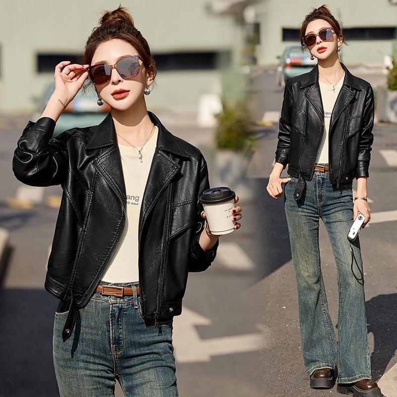 

Женская куртка из искусственной кожи - Весна/Осень 2025 Стильная и Универсальная XG9972 XL (62.5-70 kg) чёрный