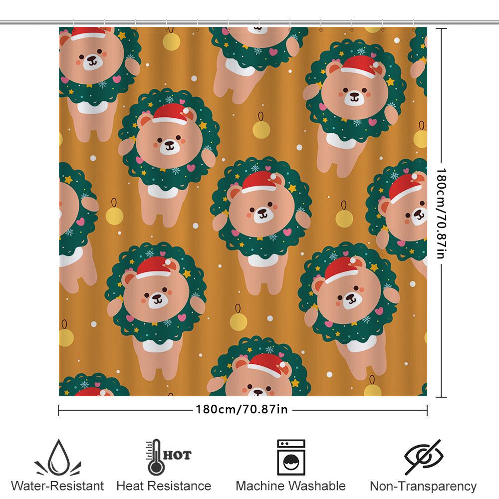 Adorable Christmas Lion Teddy Bear Santa Claus Christmas Decorative Shower Curtain Set Home Textiles Bathroom Decoration