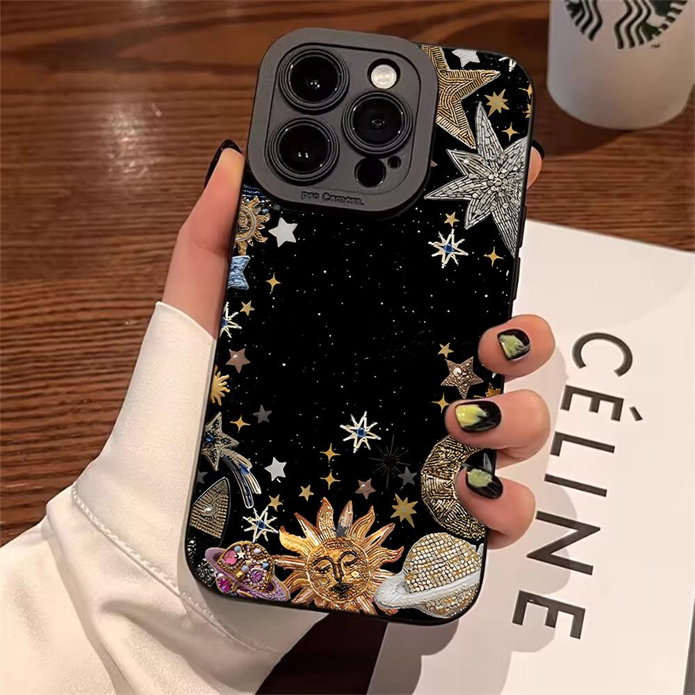 Luxury Star Moon Phone Case For iPhone 7 8 16 14 15 Plus XS XR X For iPhone 16 15 17 14 13 12 11 Pro Max Soft Silicone TPU Funda