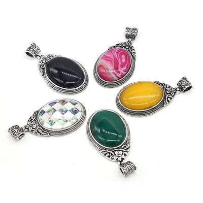 1 Stück ovaler Kristallanhänger im Vintage-Böhmen-Stil, heilende Naturstein-Anhänger für DIY-Halsketten für Frauen und Männer, Schmuckherstellungszubehör, 4 × 6 cm