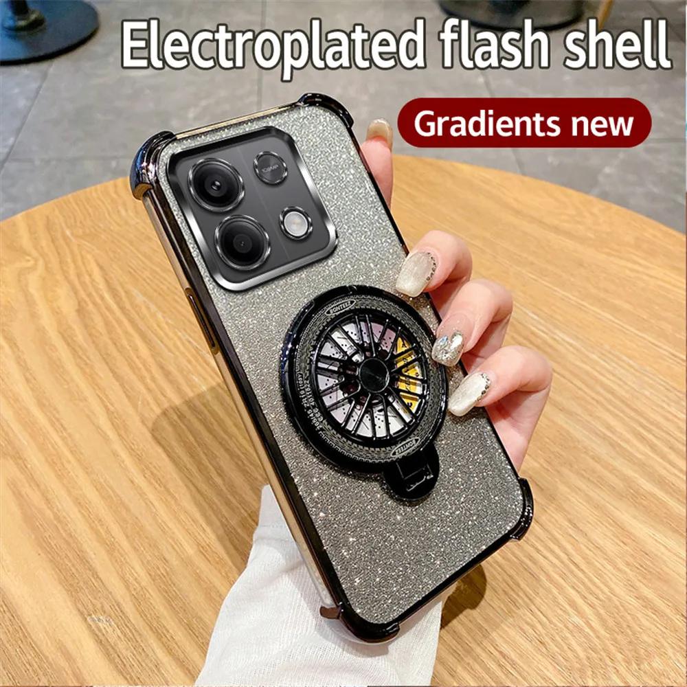 Shockproof Phone Case For Xiaomi Redmi Note 14 Pro Plus 14C 4G 5G 14T POCO X7 Pro Rotate Gyroscope Stand Gradient Glitter Cover