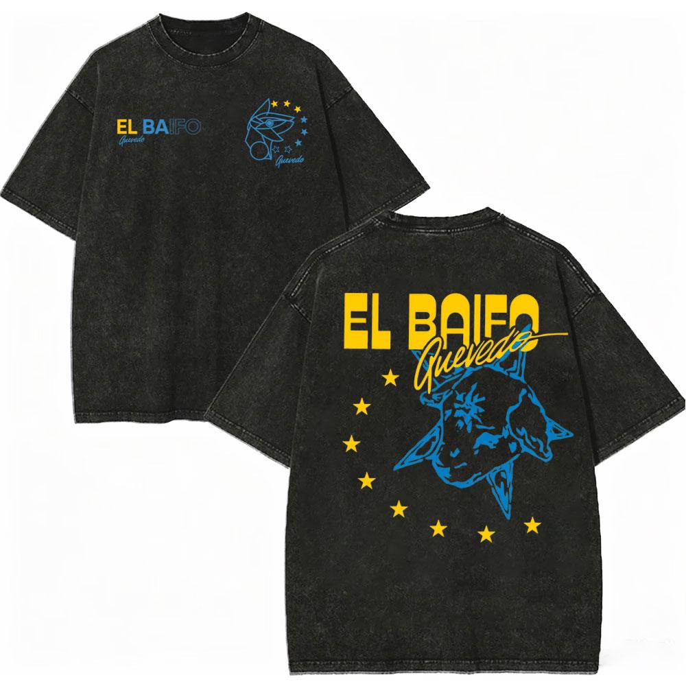 Vintage Washed Quevedo 2026 New Album El Baifo Tshirt High Street Fashion Trend Tshirts Men Women Casual Loose Cotton T Shirt