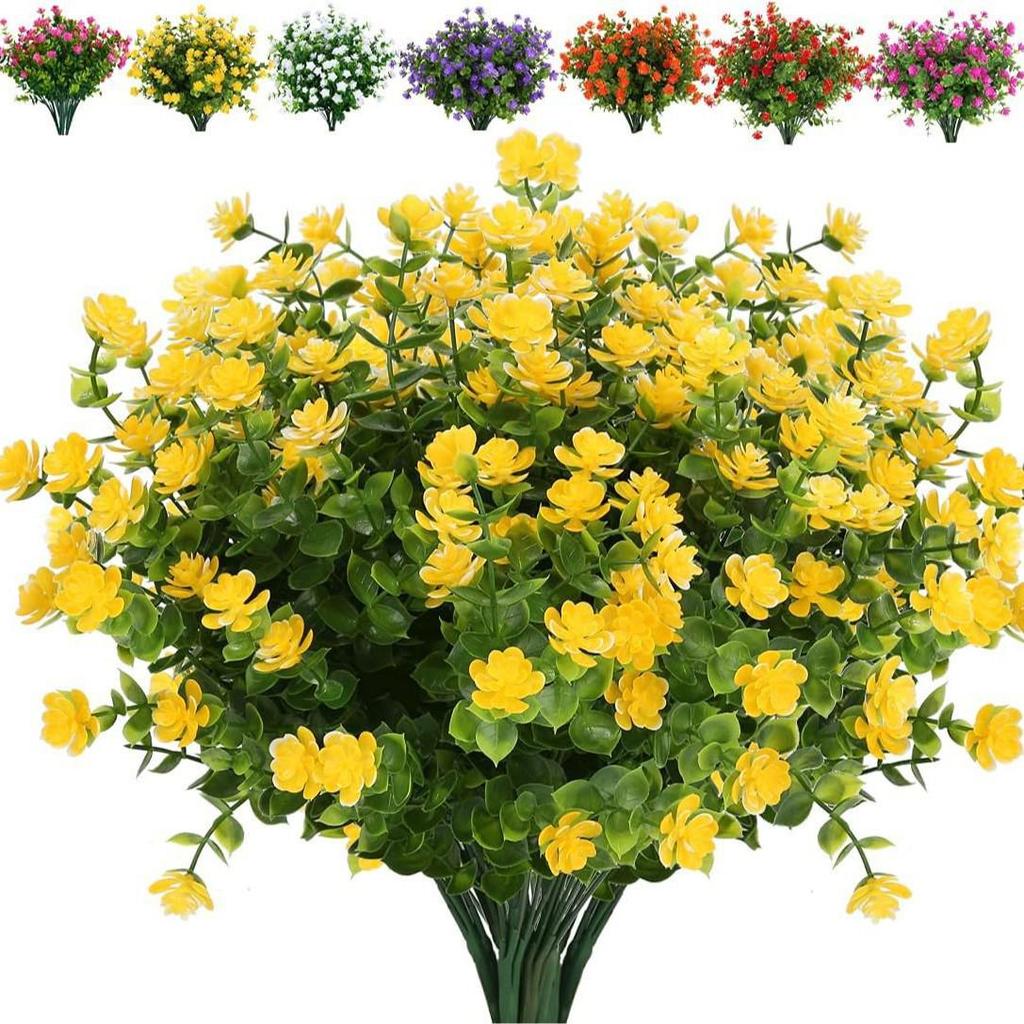 Artificial Camellia Flowers and Eucalyptus Leaves for Outdoor and Garden Decoration